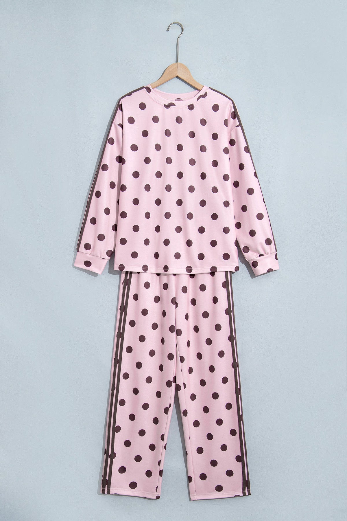 Polka Dot Side Stripe Long Sleeve Top & Pant Set