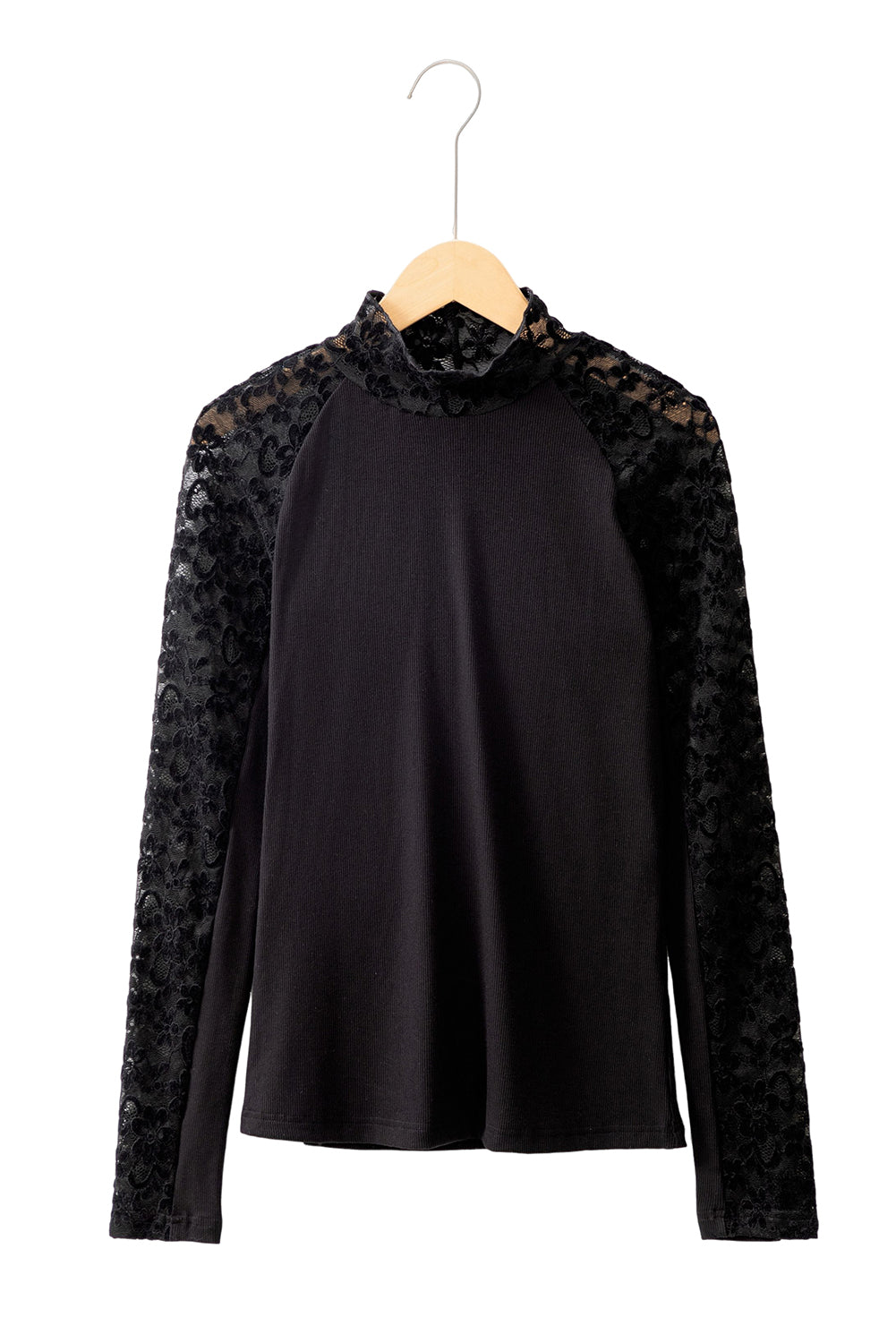 Floral Lace Patchwork Long Sleeve Mock Neck Top