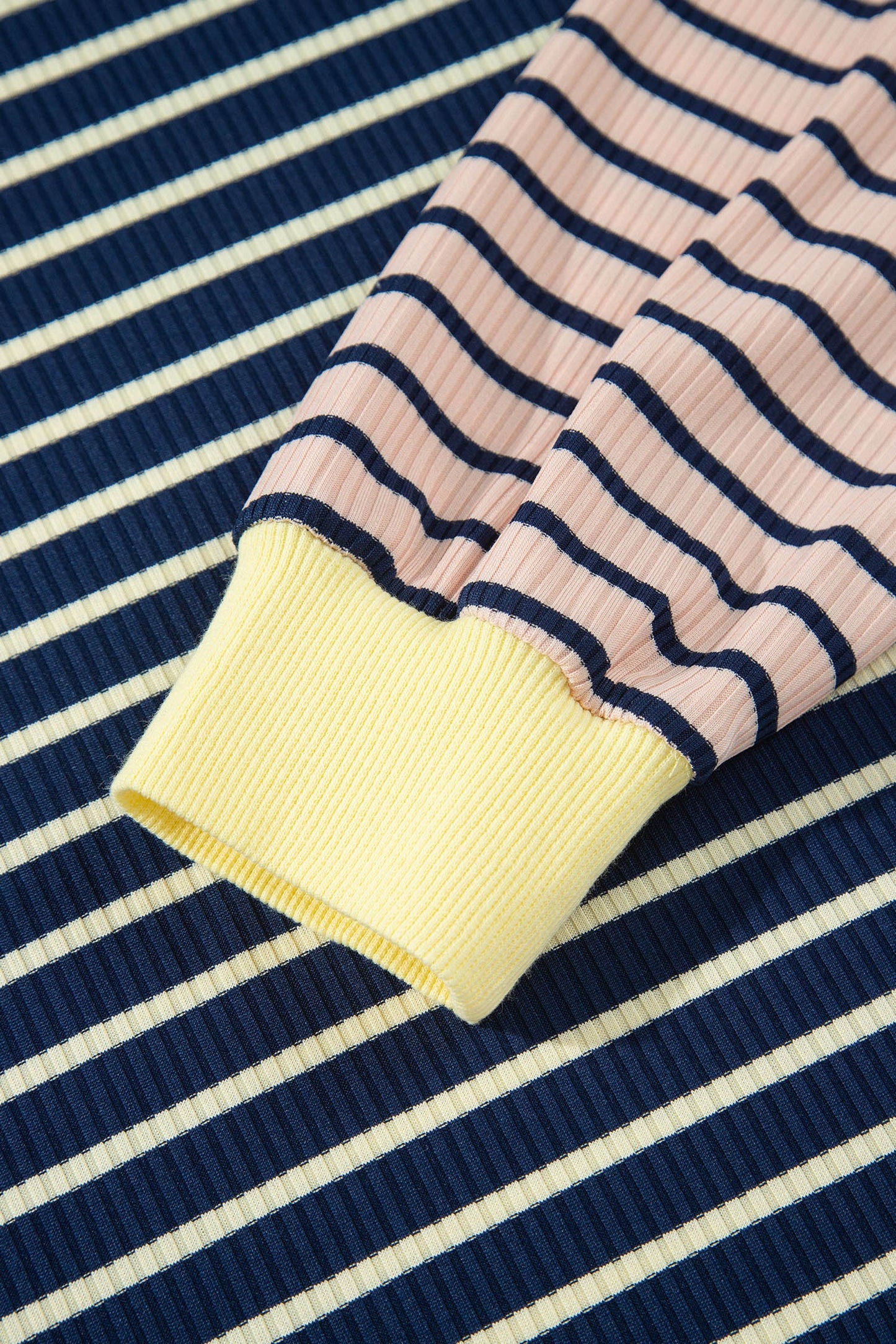 Stripe Long Sleeve Mock Neck Ribbed Knit Top & Shorts Set