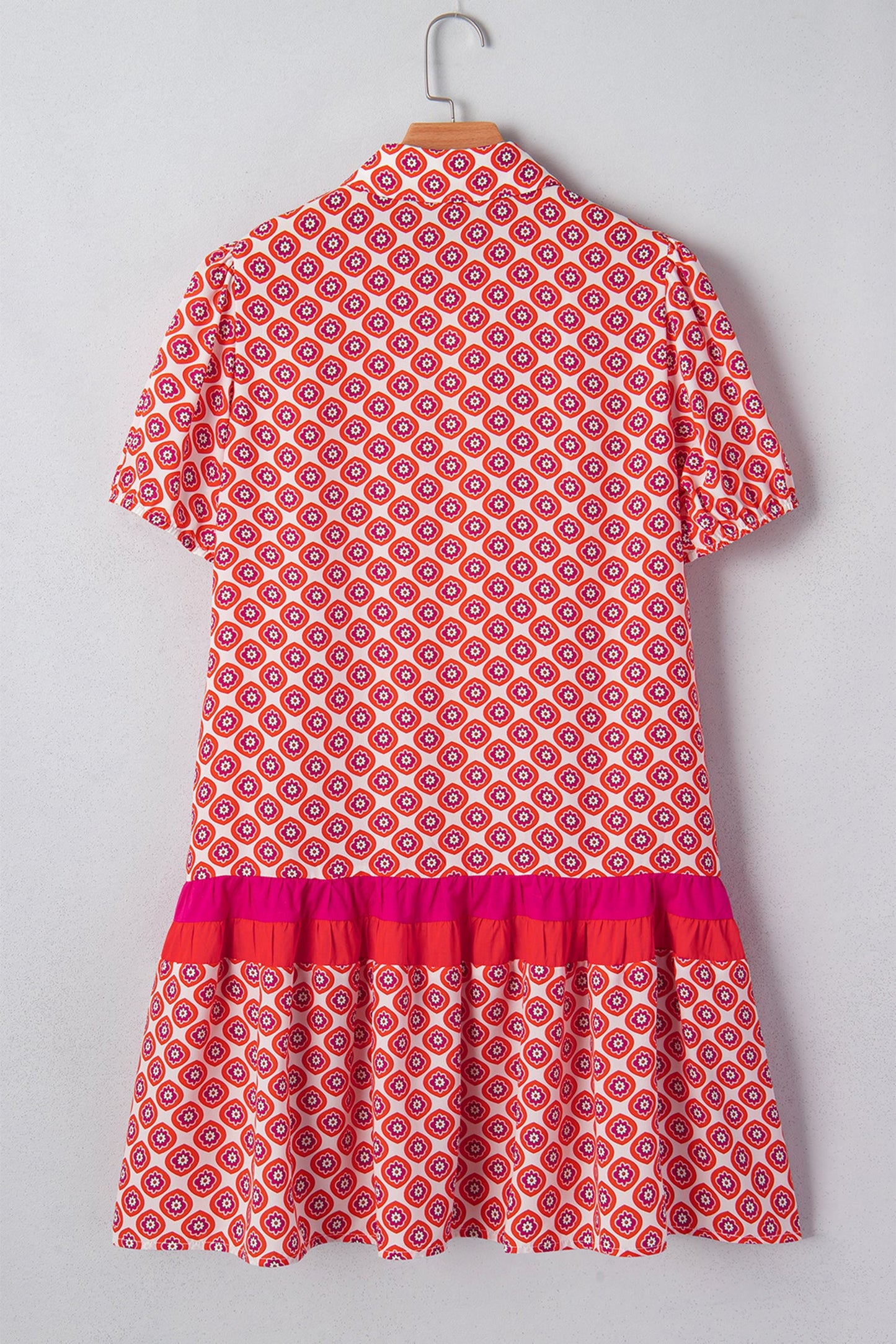 Floral Geometric Colorblock Ruffle Hem Dress