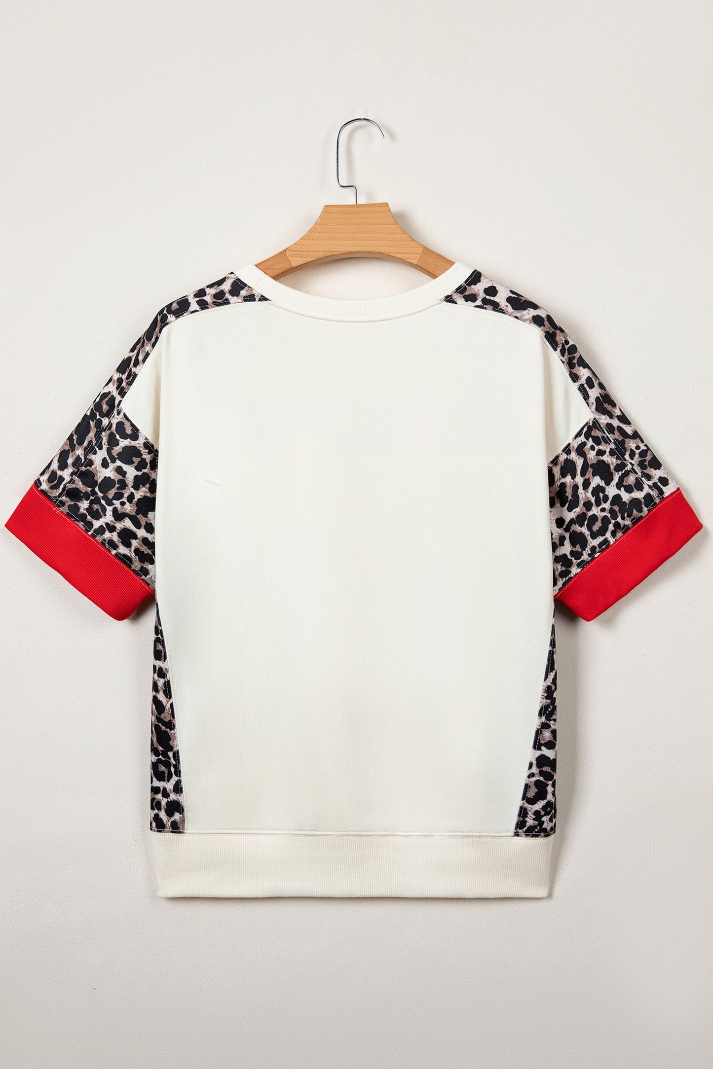 Leopard Patchwork Uneven Hem Short Sleeve Top