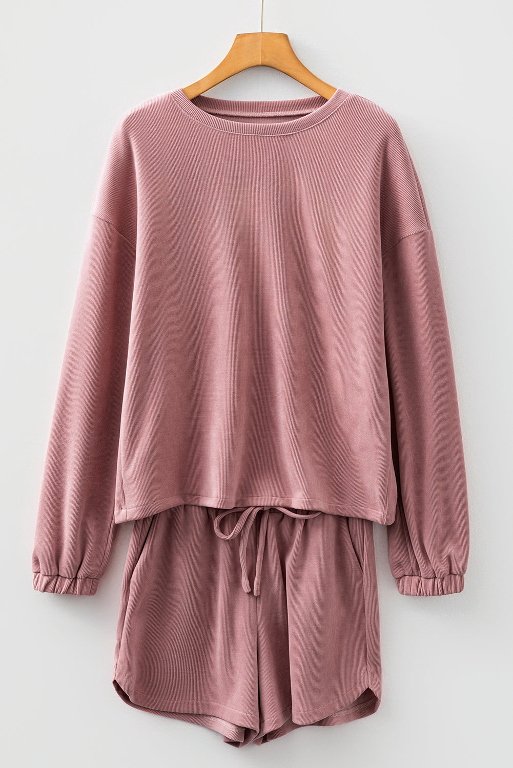 Solid Textured Knit Pullover and Shorts Set