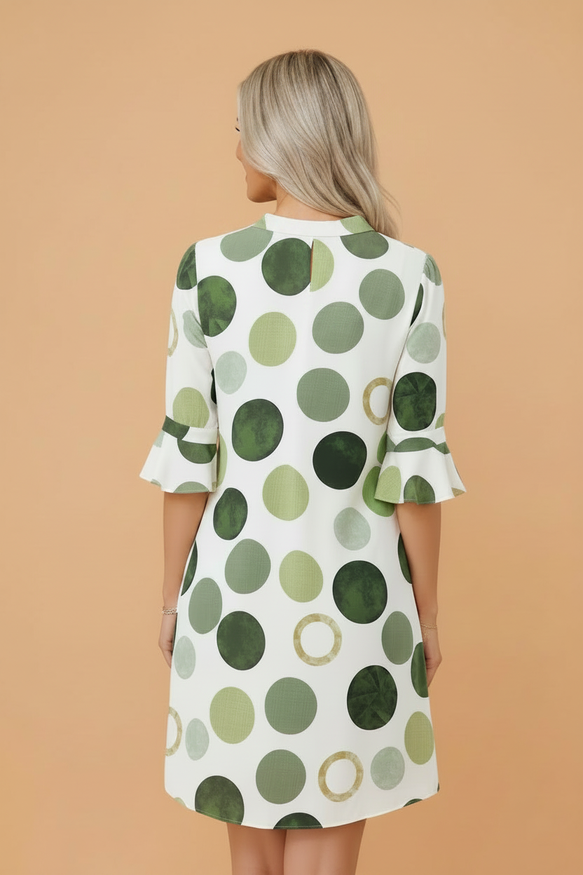 Polka Dot Flounced 3/4 Sleeve Mini Dress
