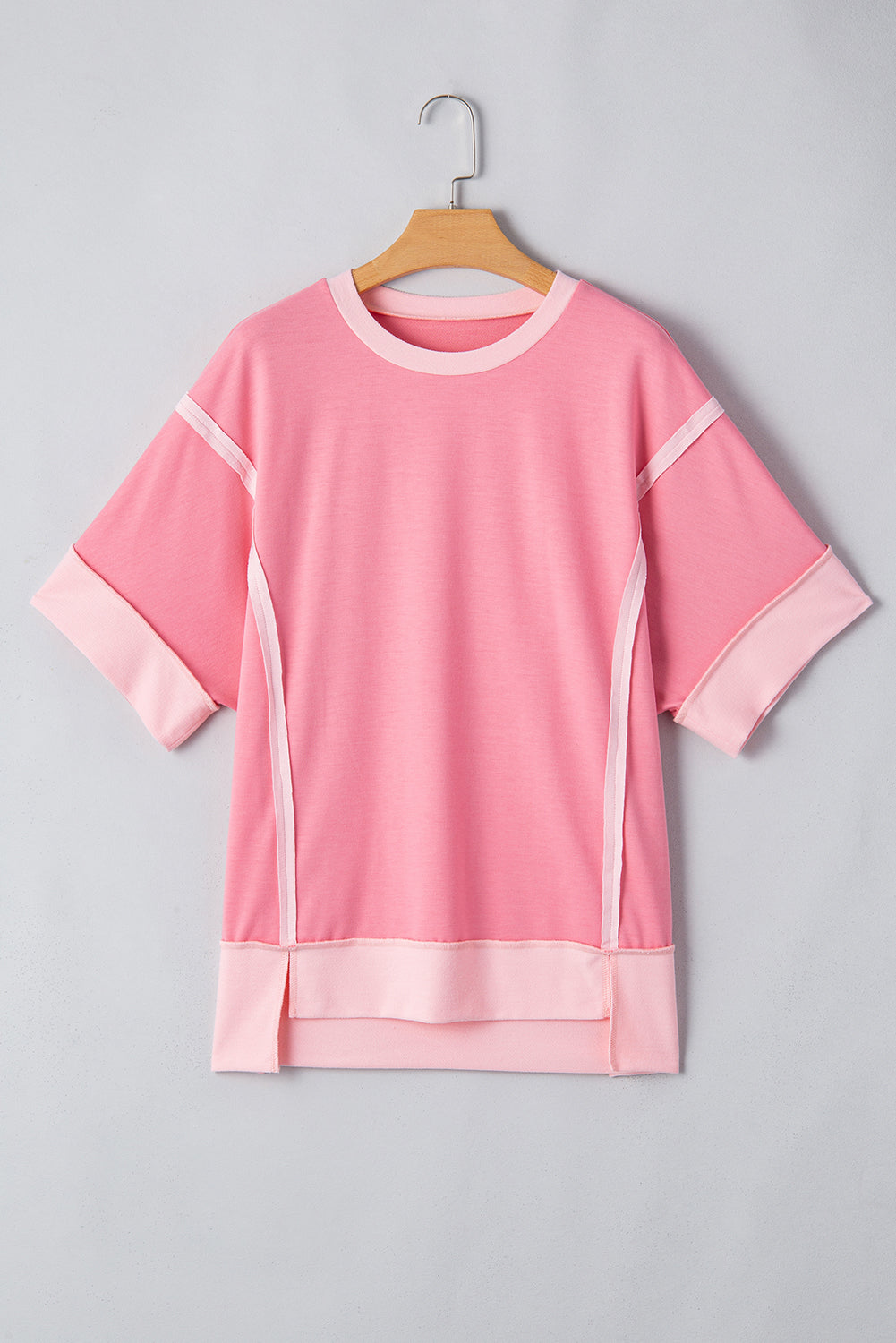 3/4 Sleeve Raw Seam High-Low Side Top