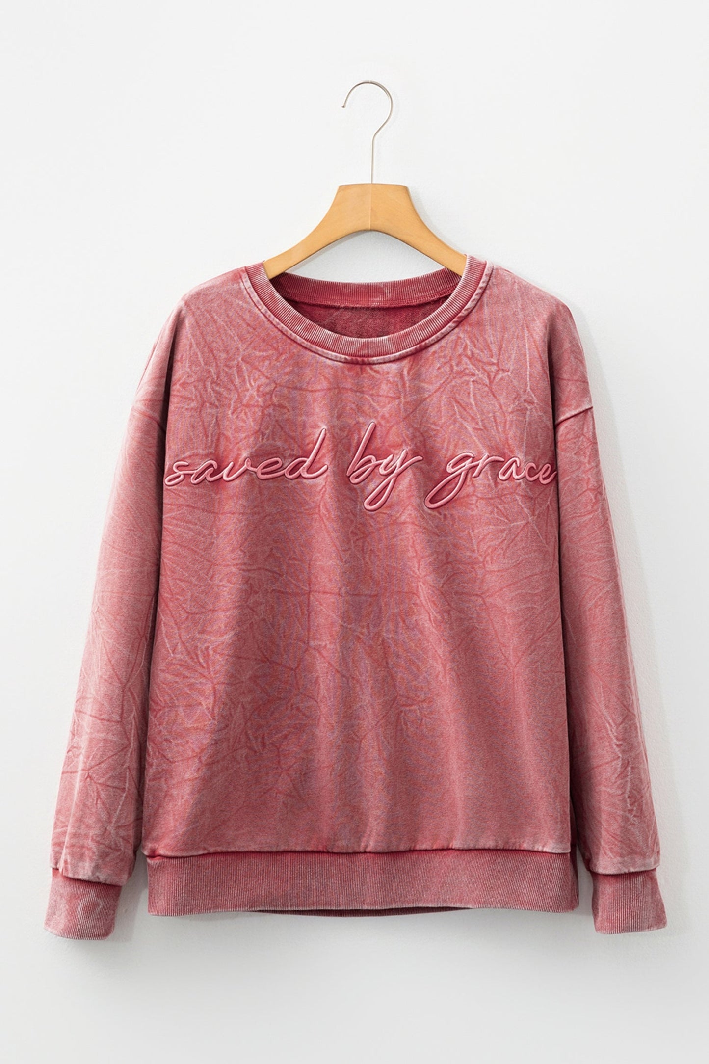 Saved by Grace Embroidered Mineral Wash Loose Sweatshirt