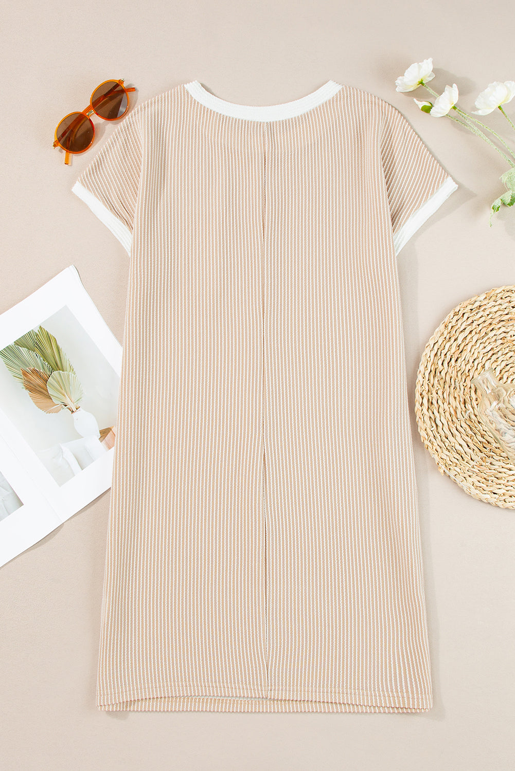 Colorblock Twisted Ribbed Trim T-Shirt Shift Dress
