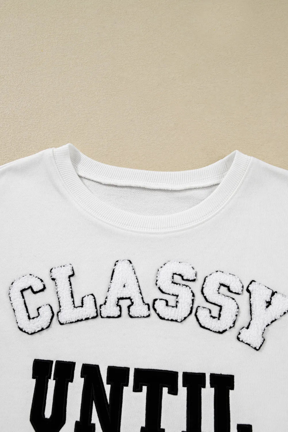 CLASSY UNTIL KICKOFF Letter Patch Loose Sweatshirt