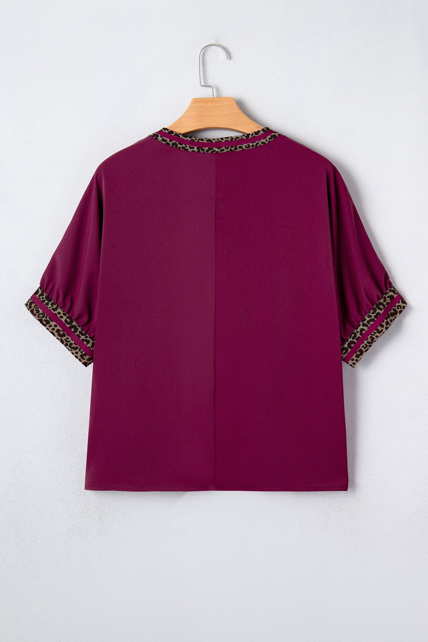 Leopard Contrast Trim V-Neck Short Sleeve Blouse