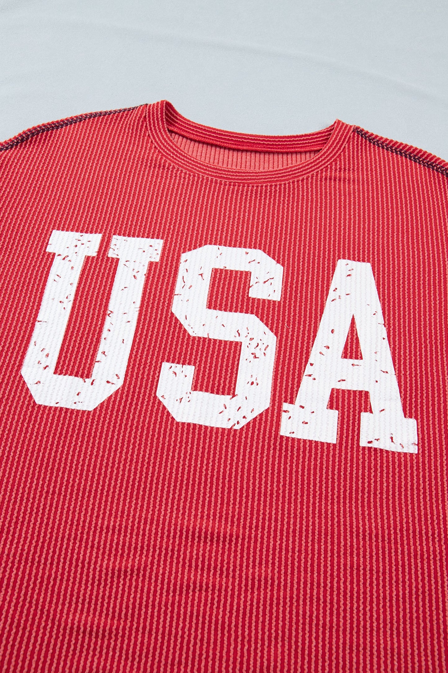 USA Corded Knit Short Sleeve Graphic Top