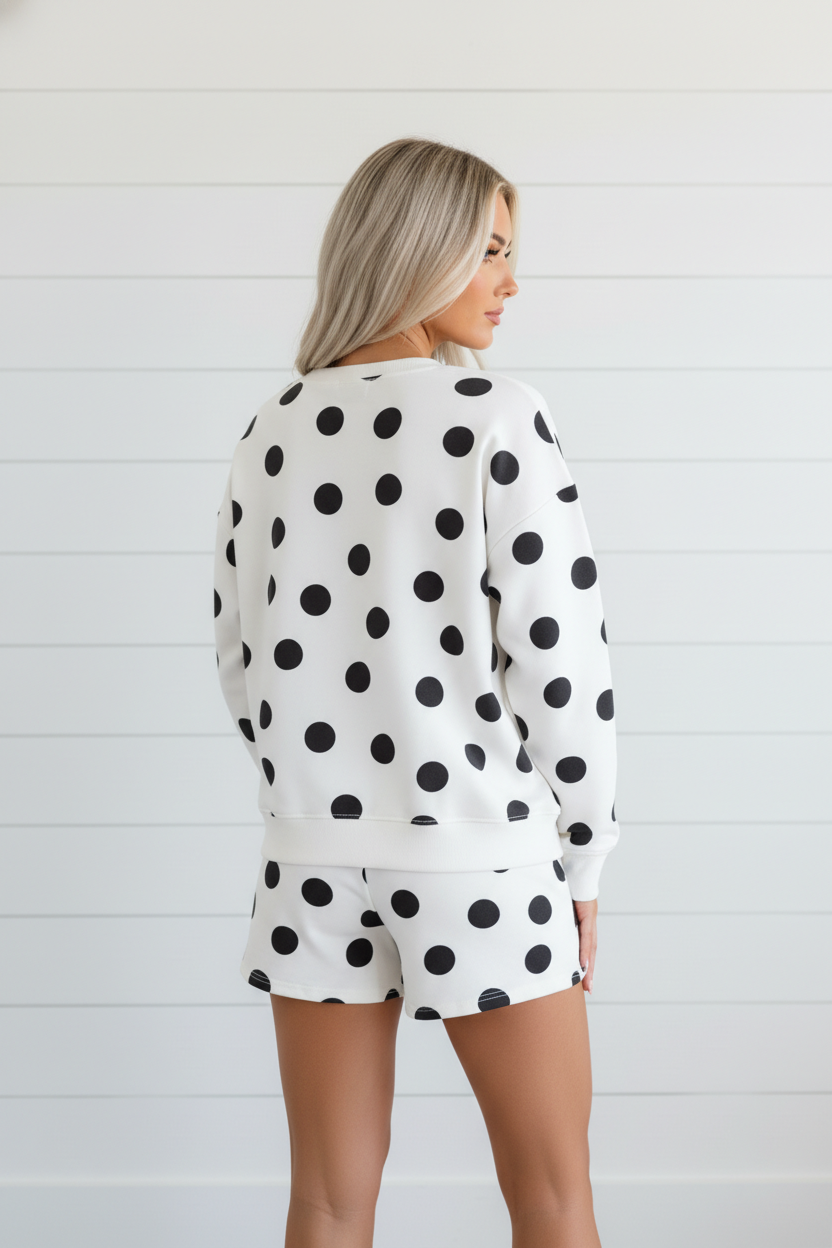 Polka Dot Pullover and Drawstring Shorts Set