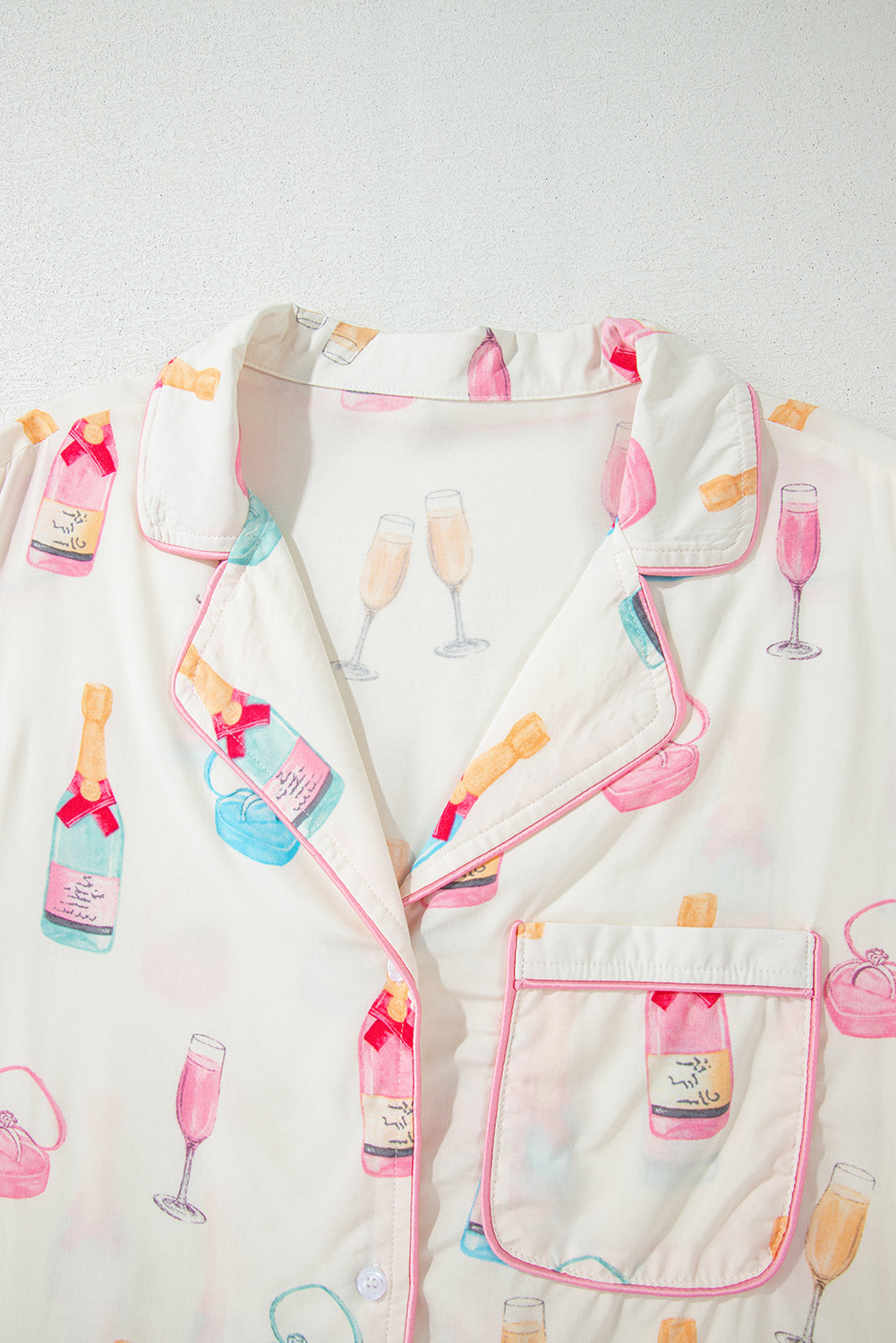 Christmas Wine Glass Bow Knot Pajama Set