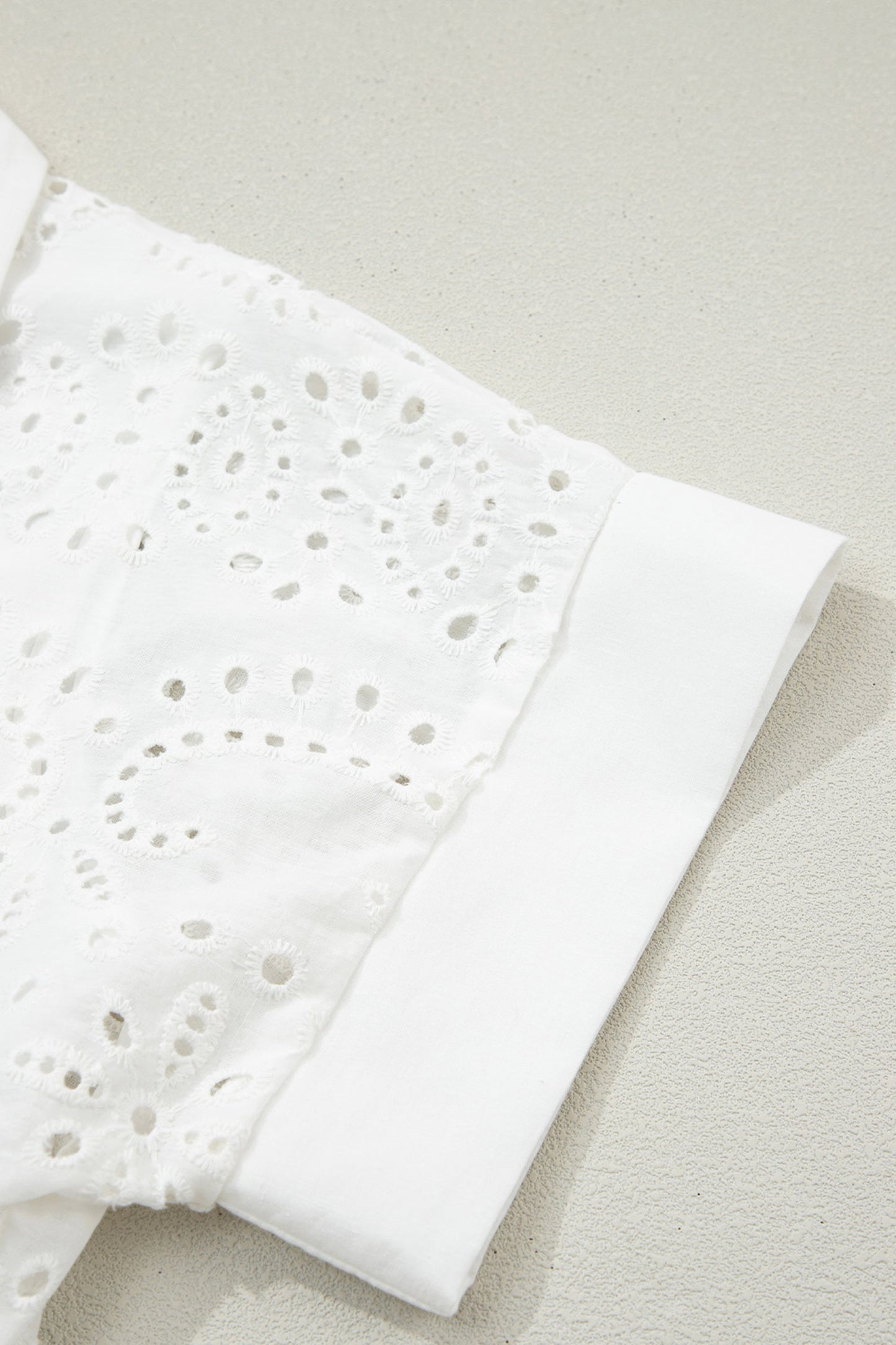 Solid Embroidered Eyelet Collared V-Neck Mini Dress