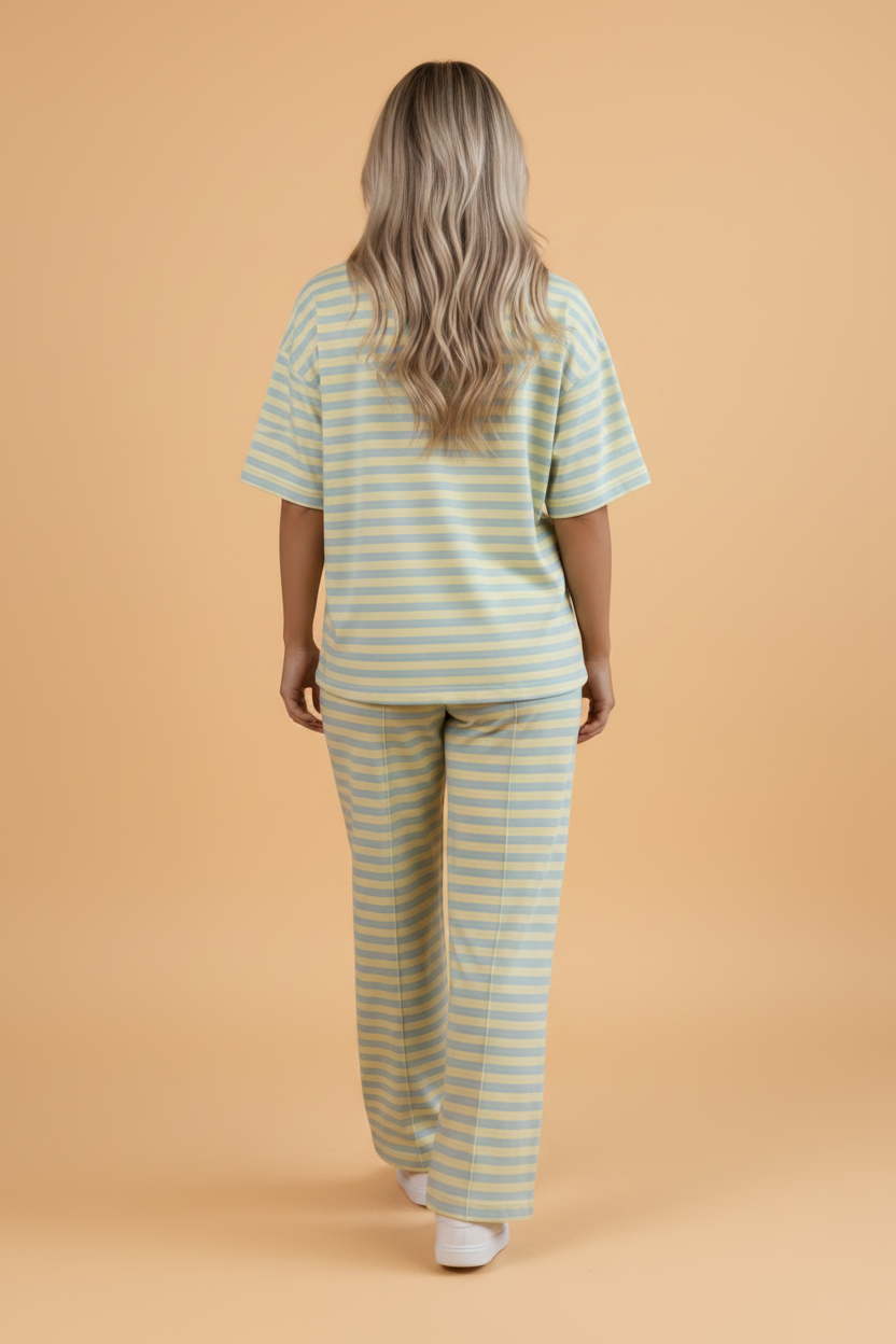 Stripe Colorblock Trim Short Sleeve Tee and Pants Set