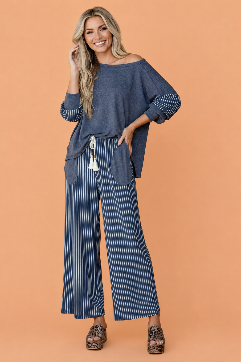 Stripe Patchwork Raw Seam Top & Pants Set