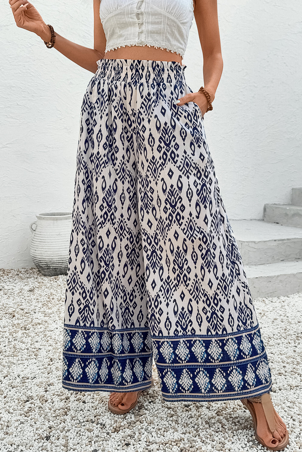 Boho Pattern High Waist Wide Leg Pants