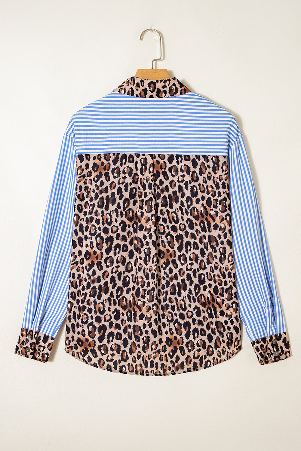 Stripe Leopard Patchwork Button-Up Womens Shirt