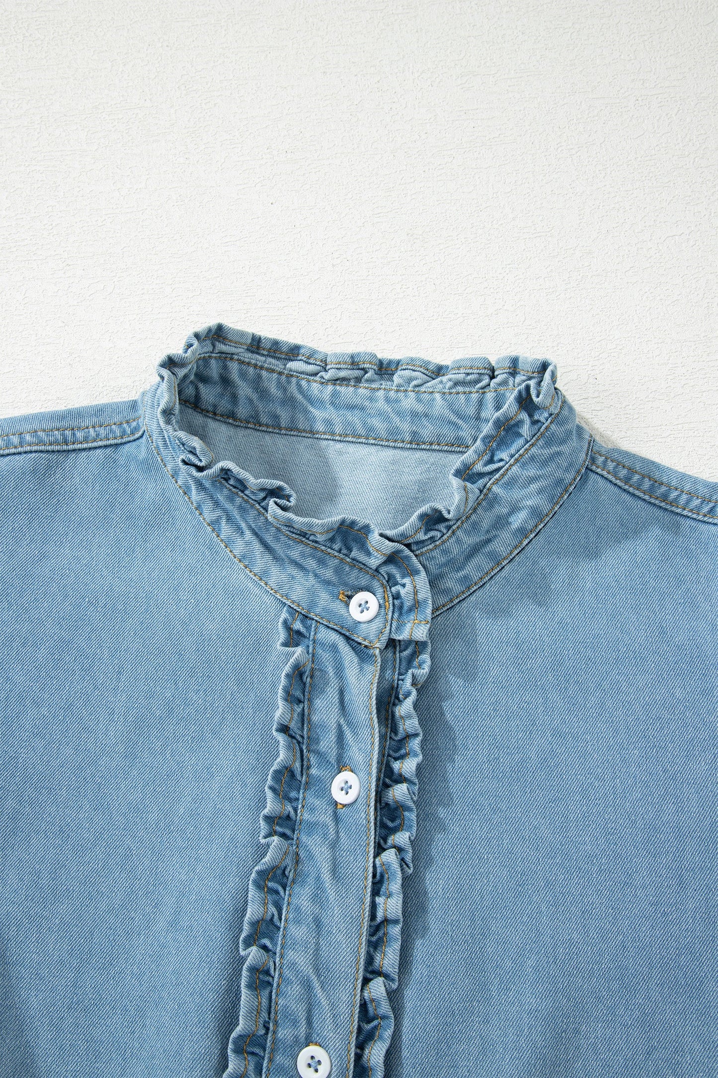 Frilled Button Down Ruffle Sleeve Denim Mini Dress