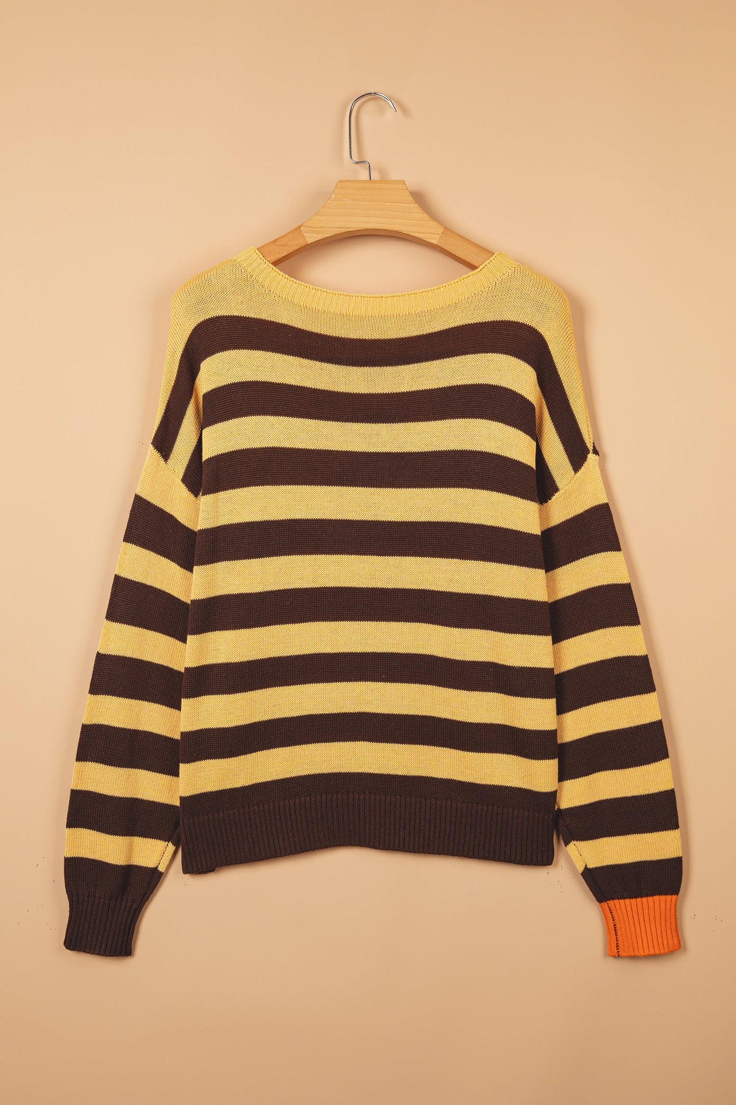 Stripe Colorblock Chest Pocket Drop Shoulder Sweater