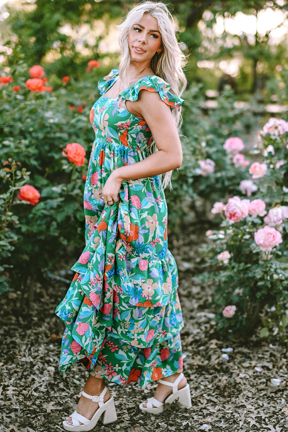 Floral Sleeveless Ruffle Tiered Maxi Dress