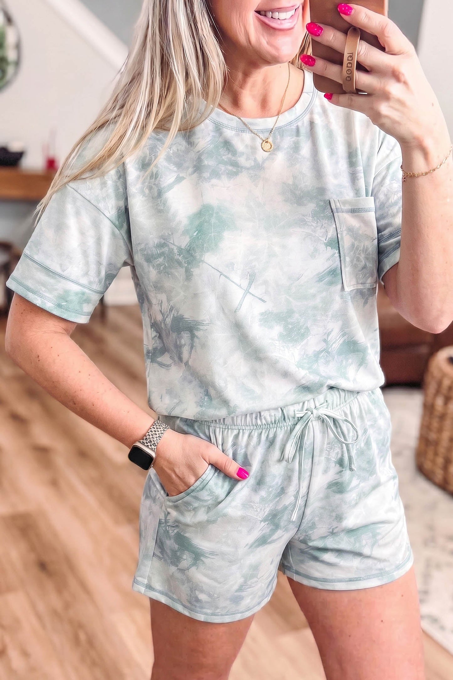 Camo Short Sleeve Top & Elastic Waist Shorts Set