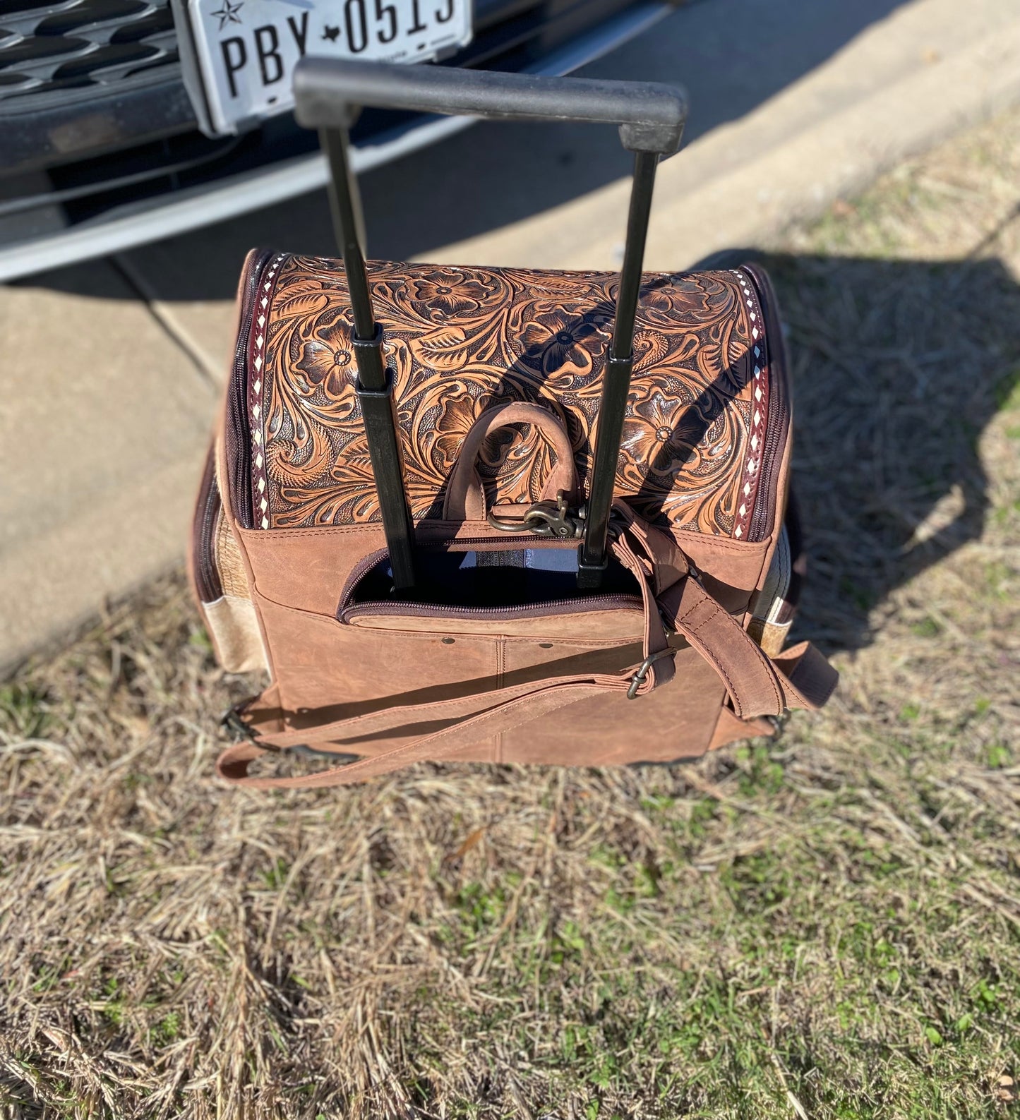 Rolling Backpack Luggage Cowhide & Tooled