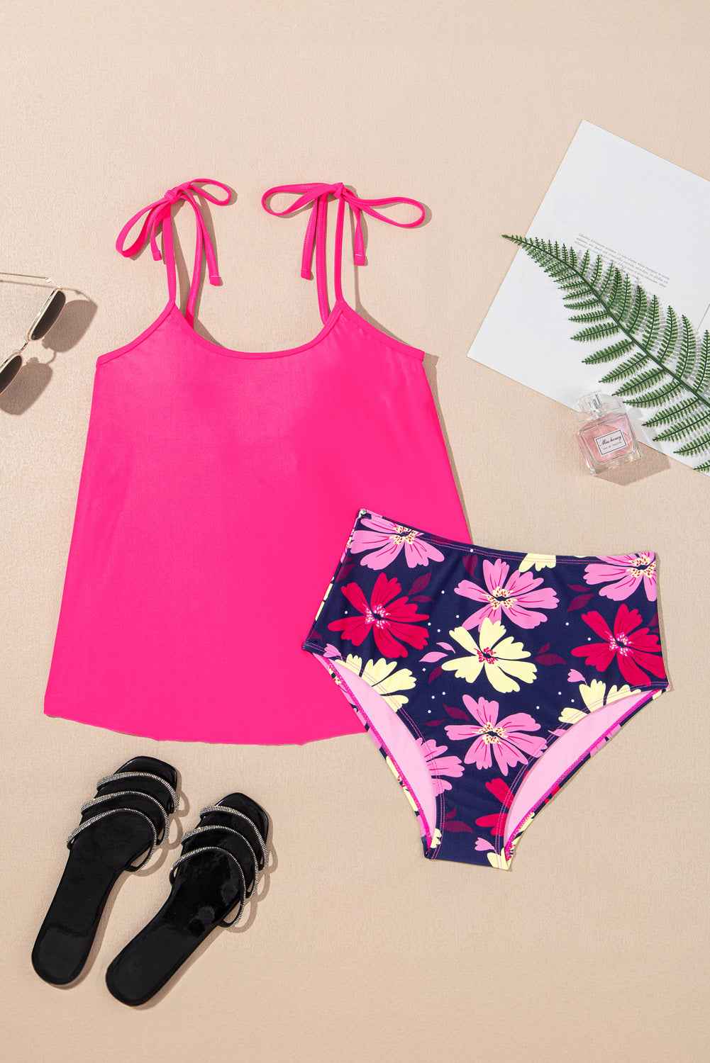Floral Tie Shoulder Cute Tankini Set