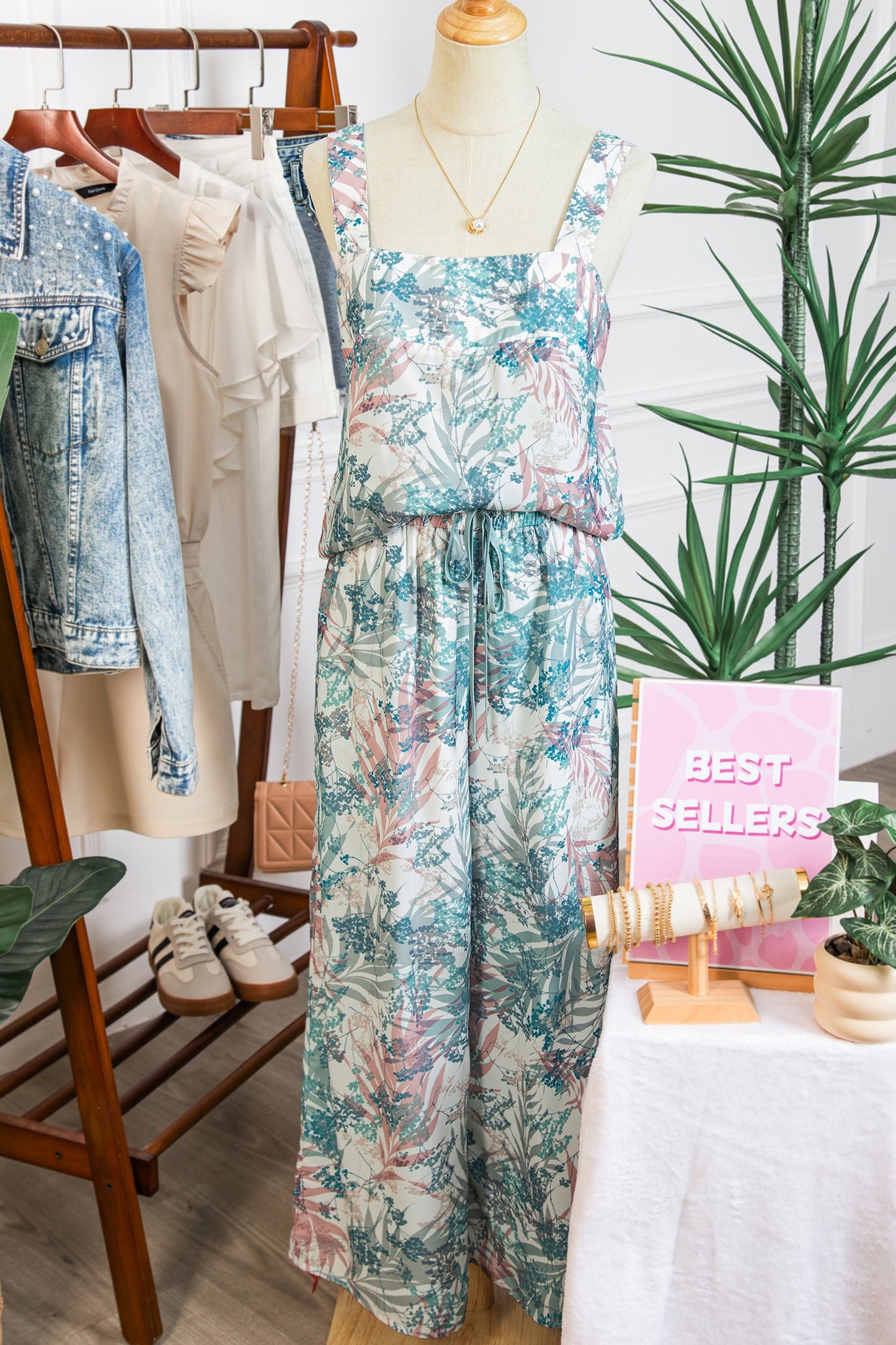 Tropical Palm Cropped Tank and Pants Set