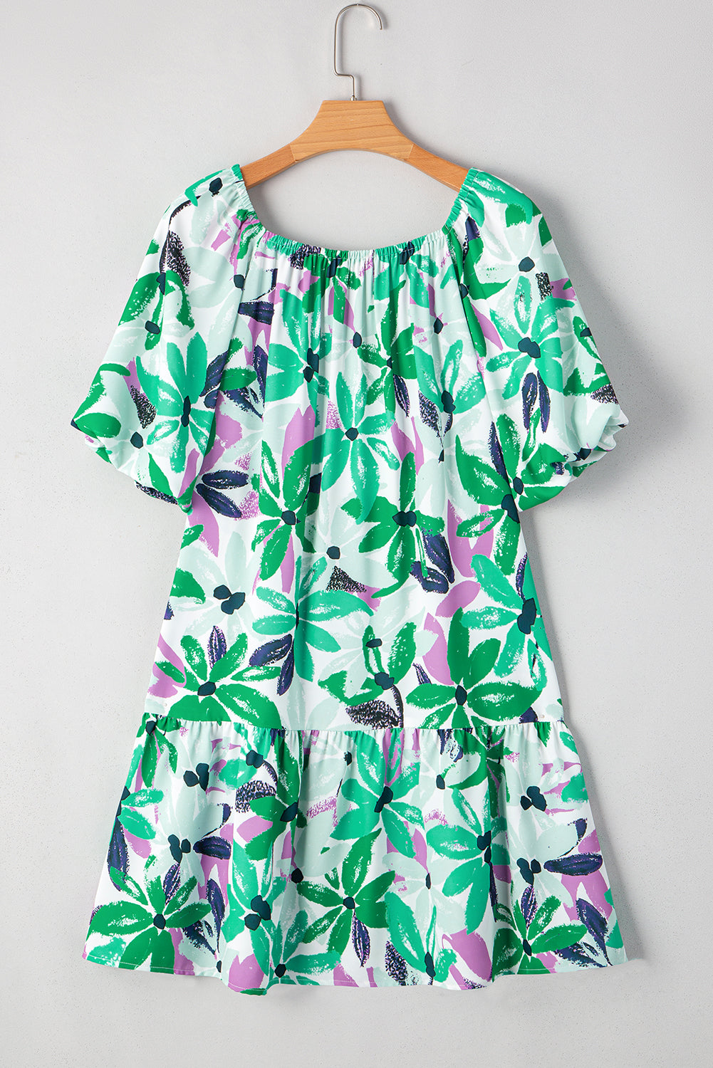 Floral Shirred Square Neck Mini Dress