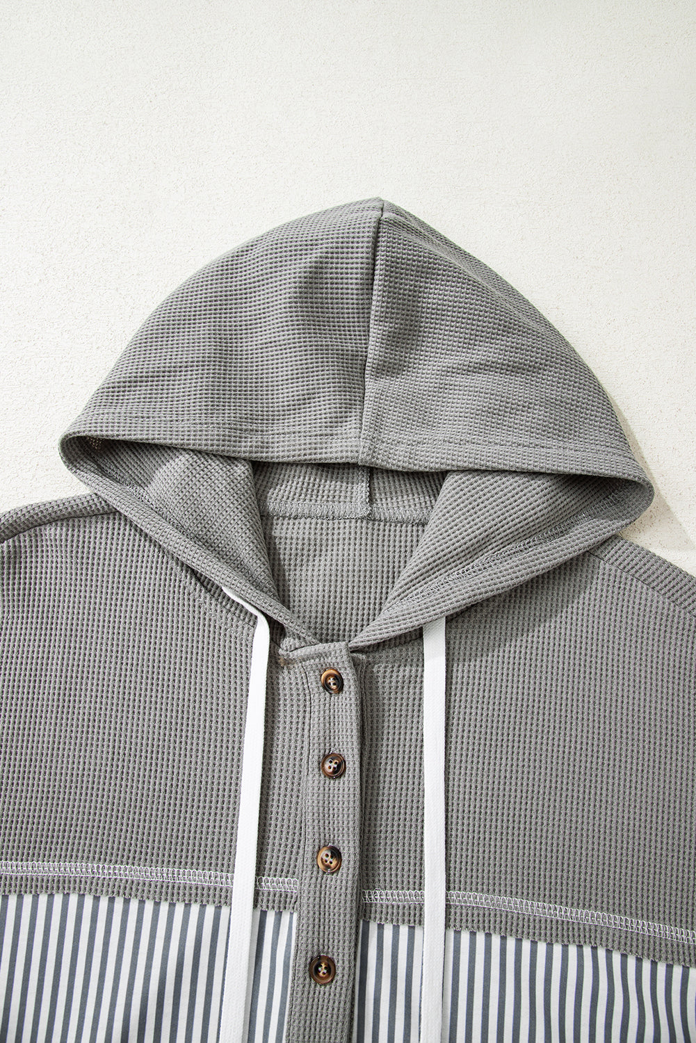 Stripe Patchwork Waffle Knit Long Sleeve Hooded Top