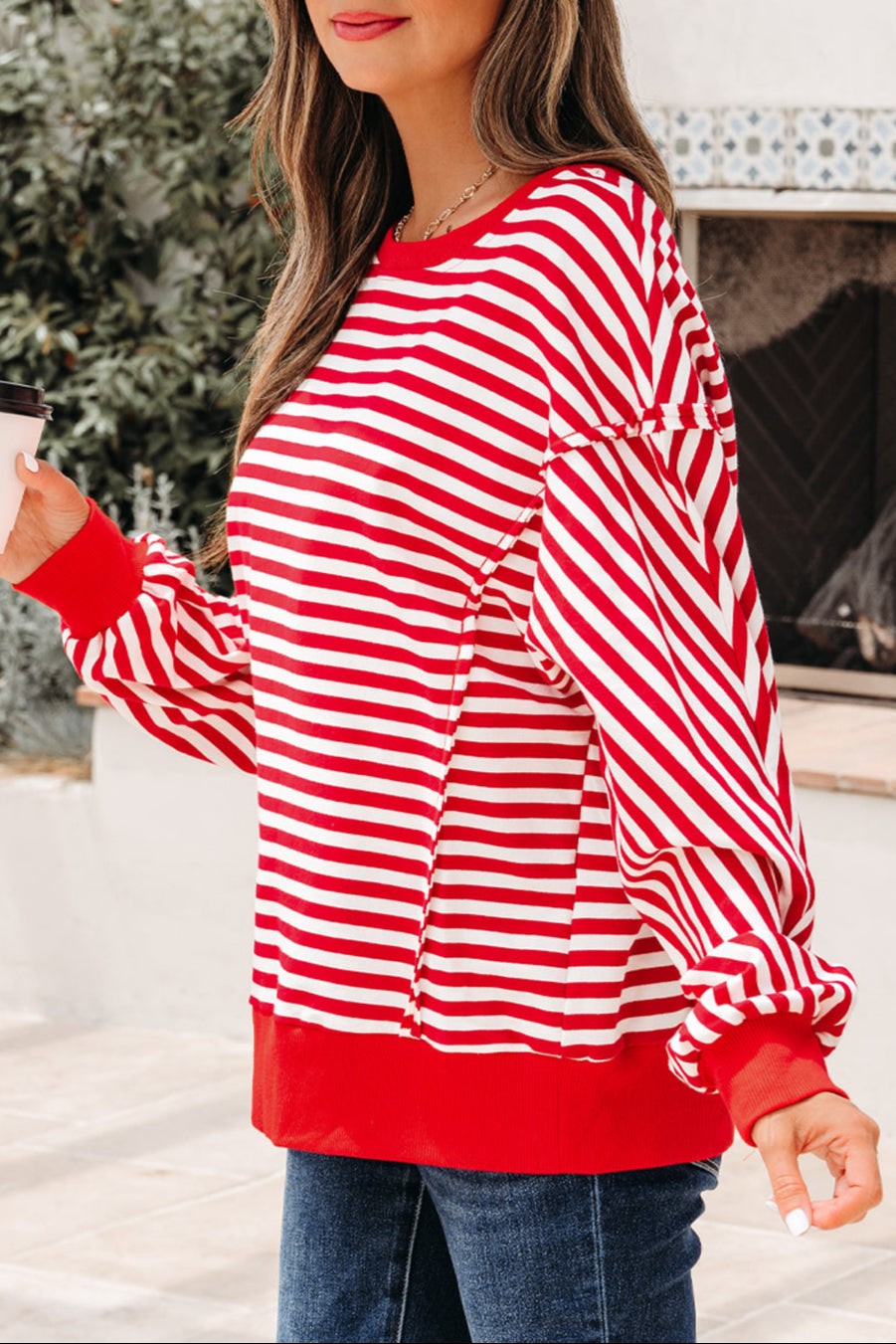 Stripe Reverse Seam Drop Shoulder Top