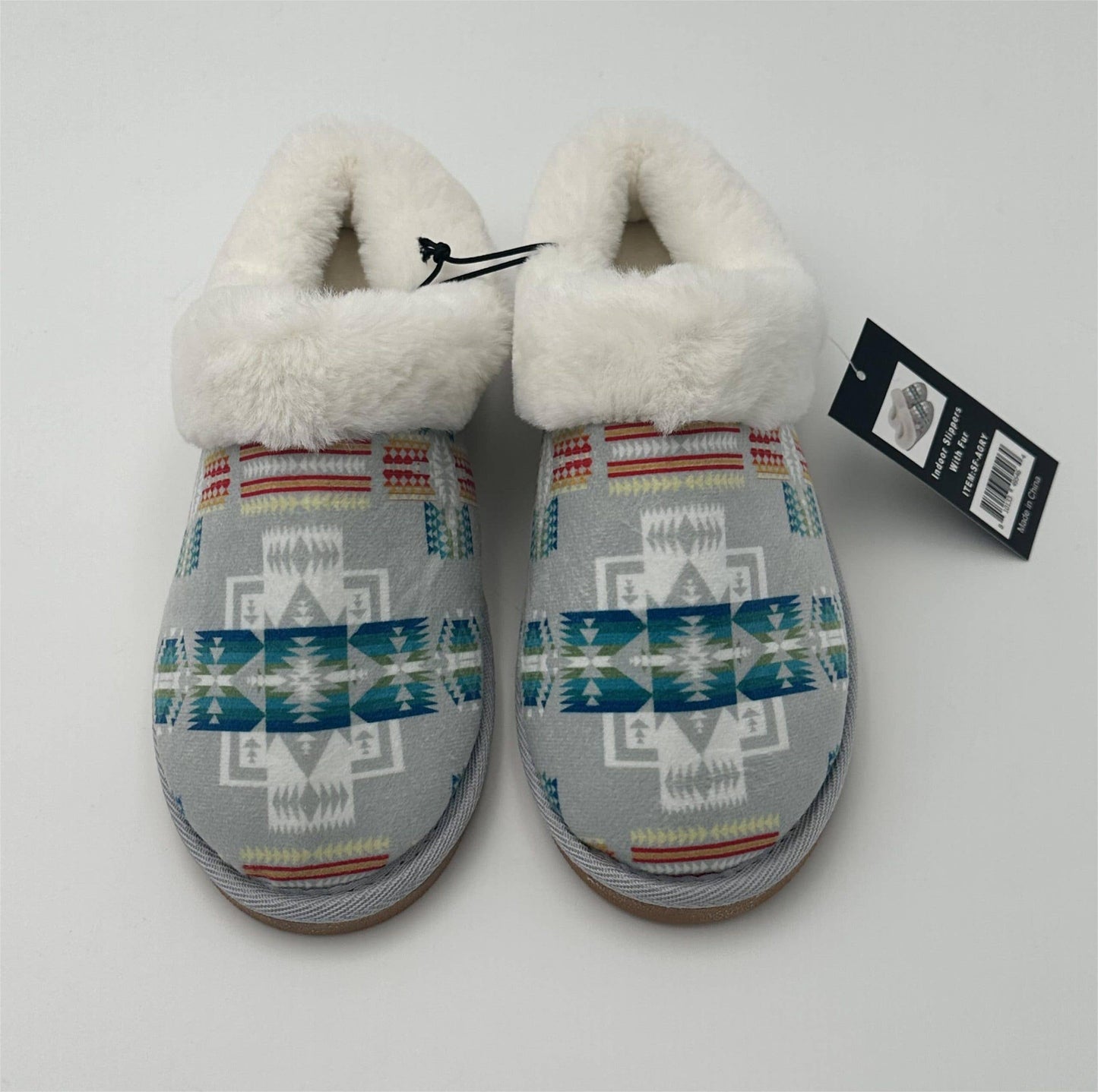 SF-AGRY - Indoor Slippers With Fur Aztec Grey