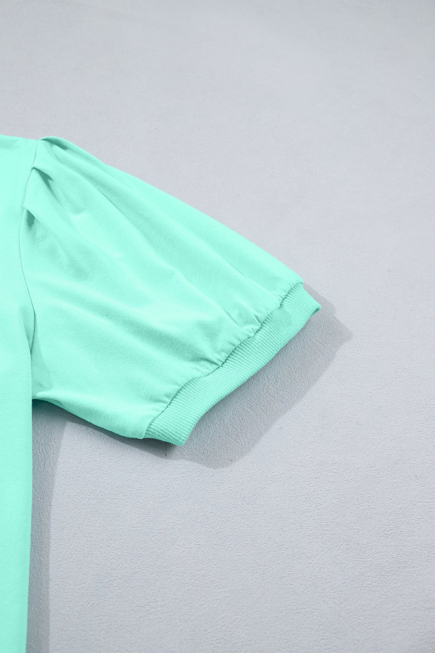 Solid V-Neck Short Puff Sleeve Blouse