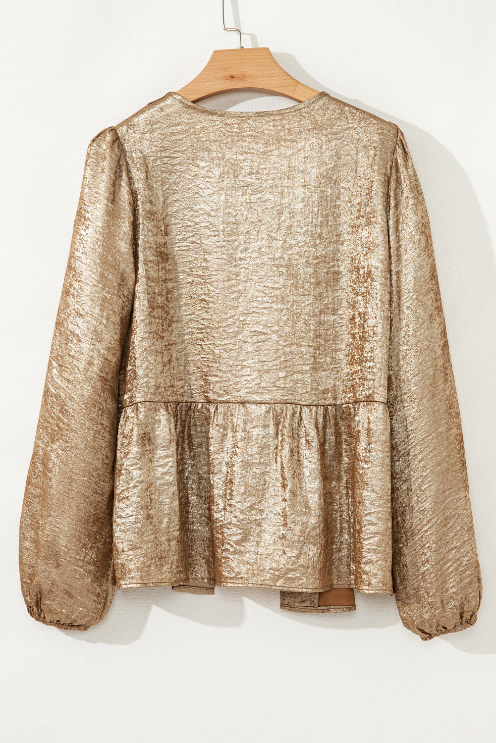 Metallic Tied Front Long Sleeve Babydoll Blouse