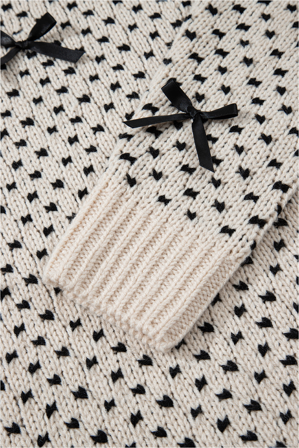 Bow Ribbed Edge Crewneck Long Sleeve Sweater