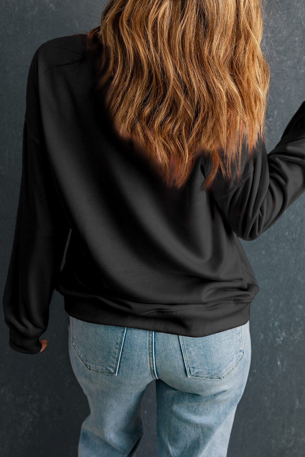 Solid Drop Shoulder Crewneck Pullover Sweatshirt