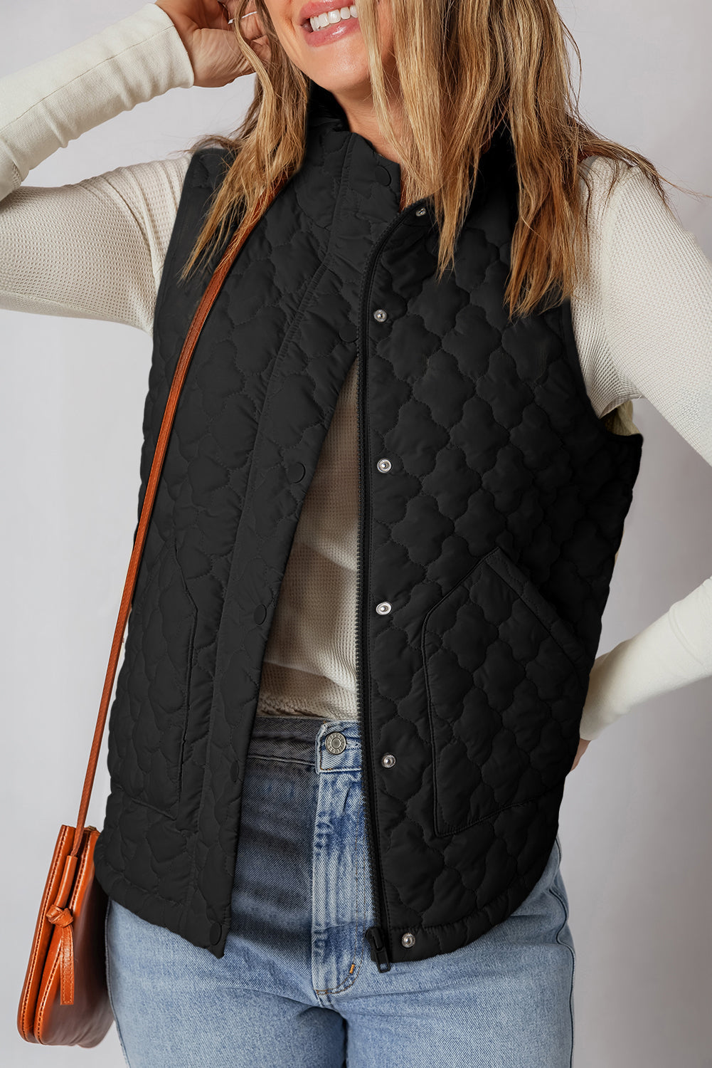 Floral Quilted Zip-Up Snap Button Vest