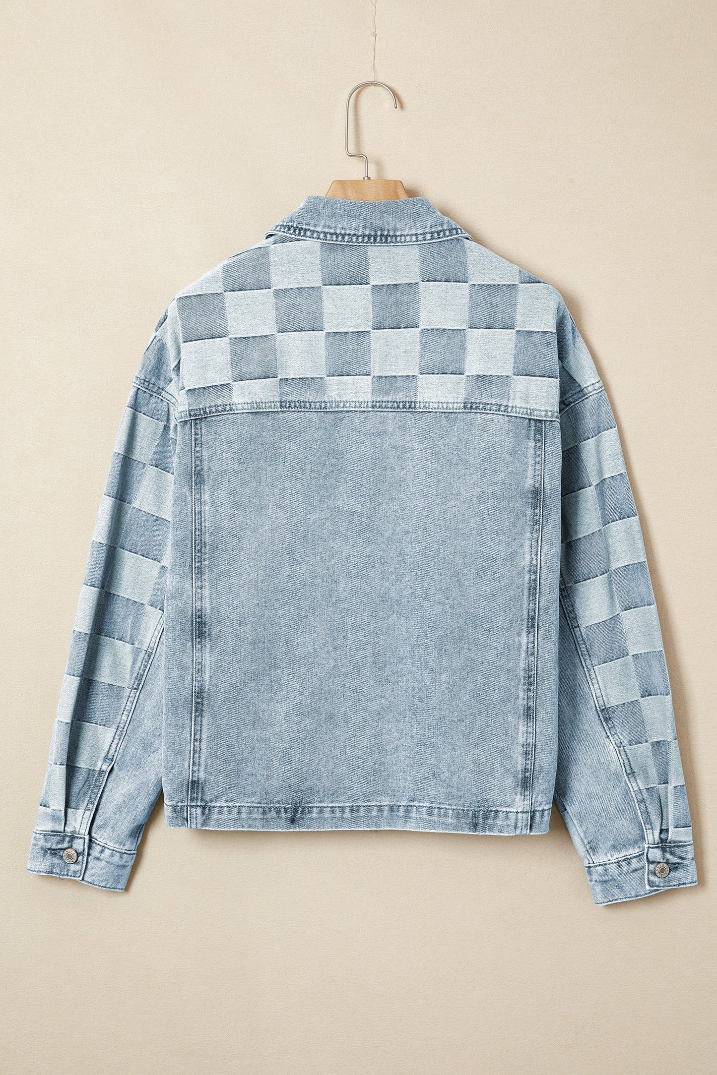 Checker Patchwork Denim Buttoned Jacket