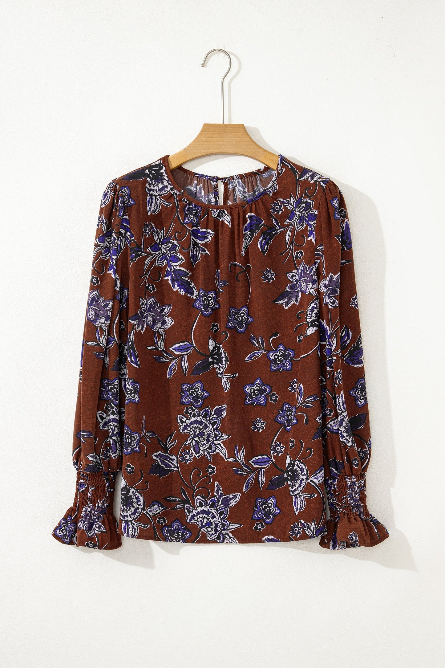 Floral Autumn Smock Cuffs Shift Blouse