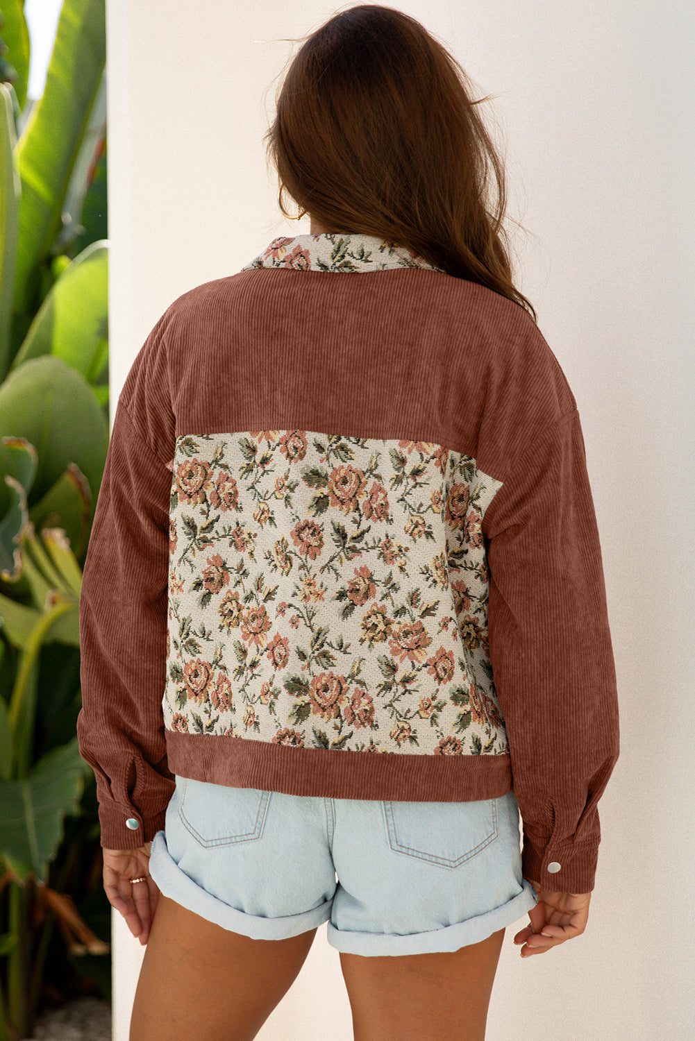 Floral Patchwork Ribbed Shirt Jacket