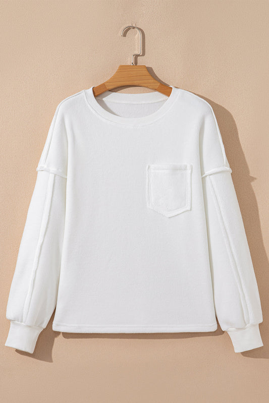 Solid Knit Reverse Seam Chest Pocket Sweatshirt