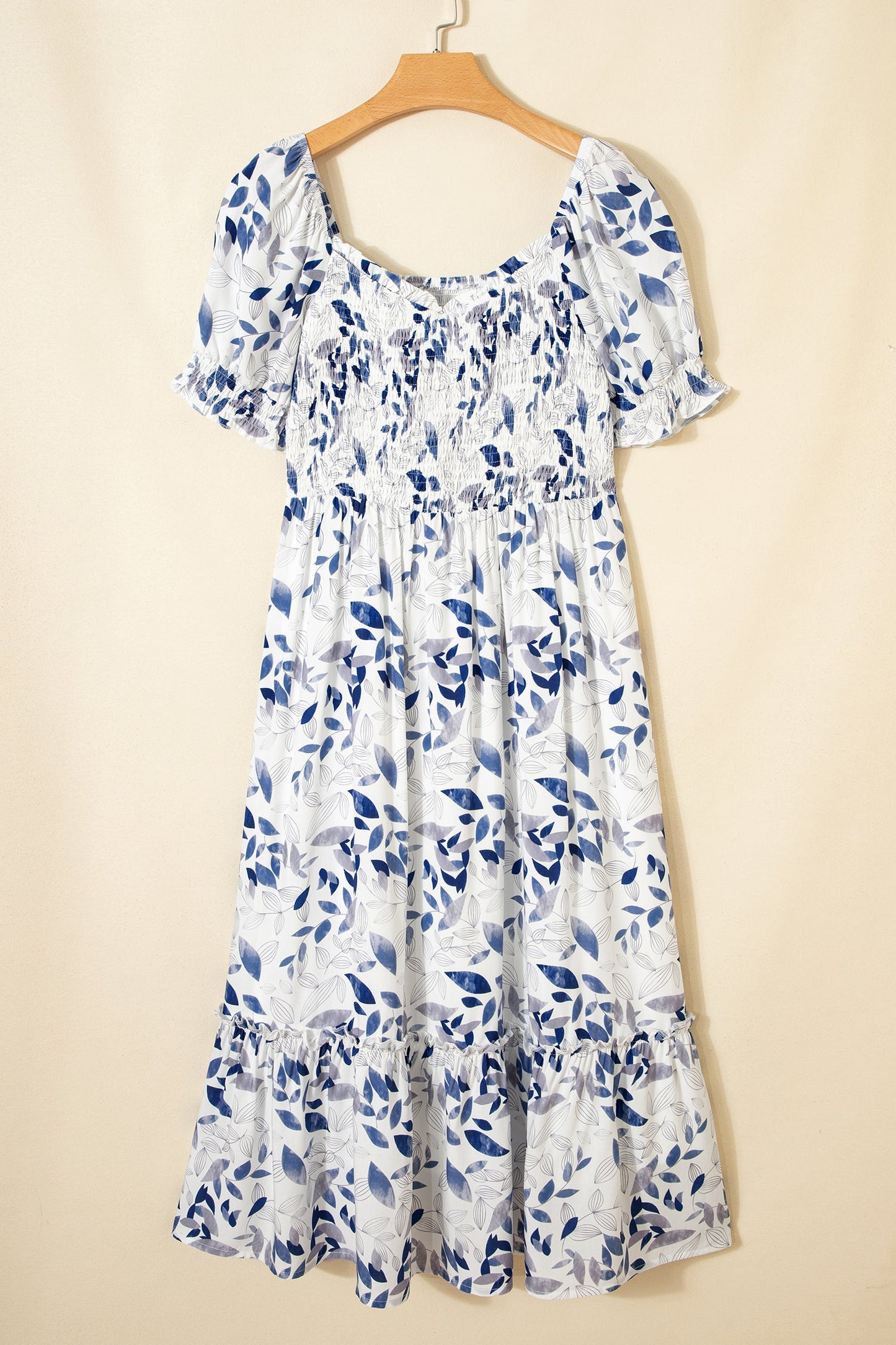Floral Smocked Puff Sleeve Tiered Midi Dress