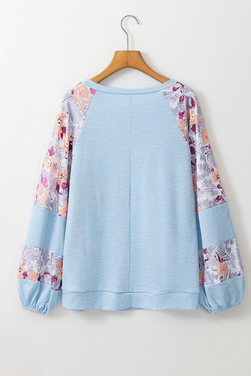 Floral Patchwork Balloon Sleeve Textured Blouse
