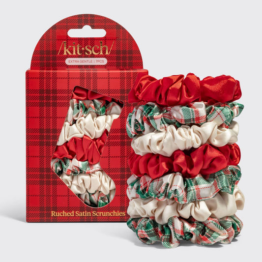 Holiday Ruched Satin Scrunchies 7pc Set by Kitsch