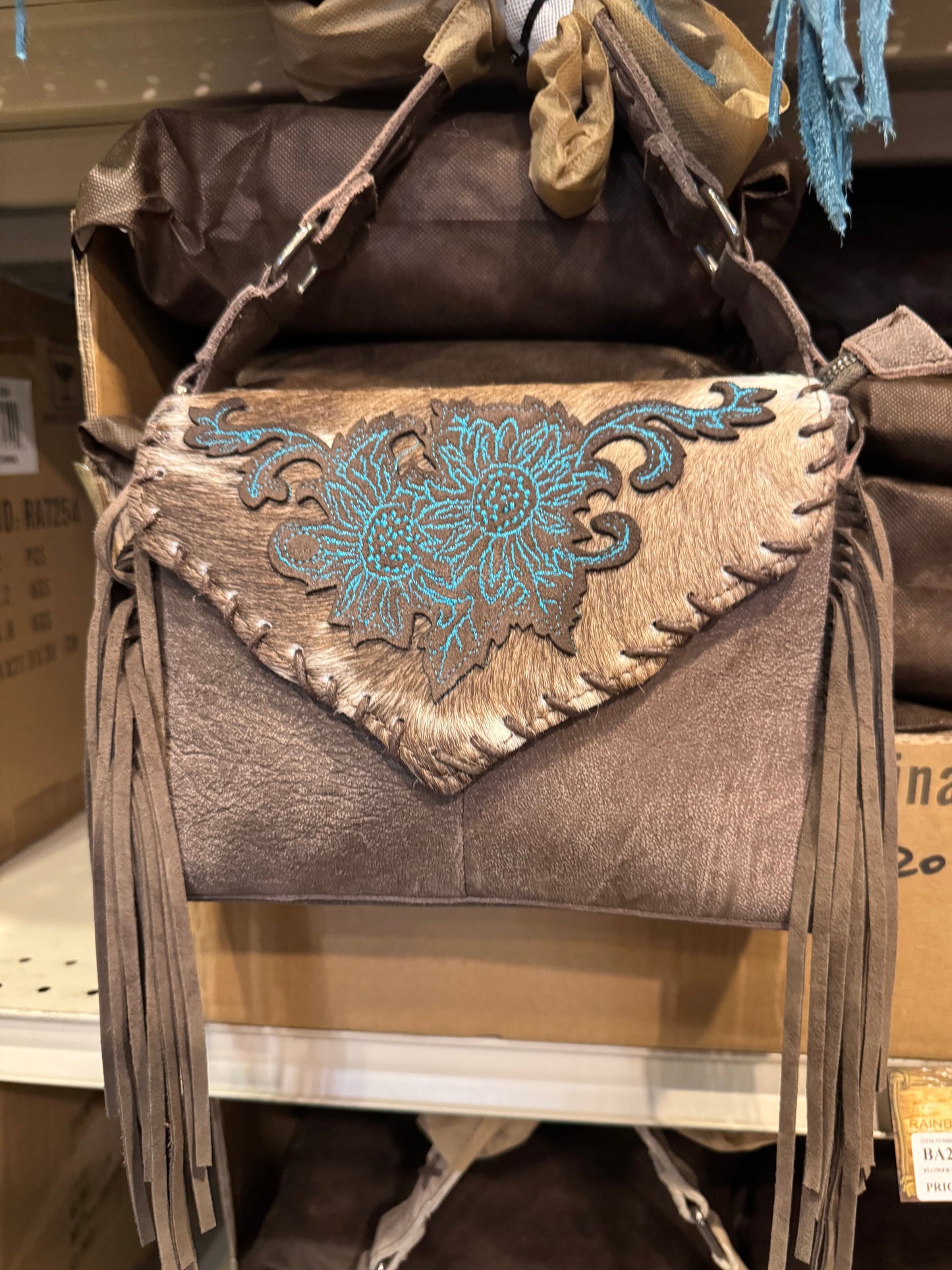 Floral Stitched Fringe Envelope Purse