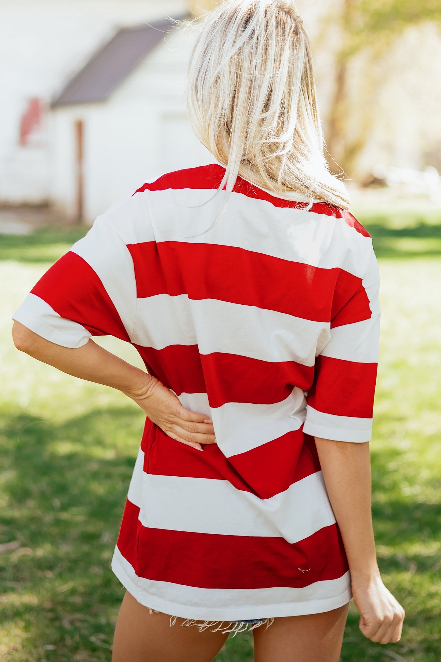 Stripe Colorblock Short Sleeve Oversize Tunic Tee