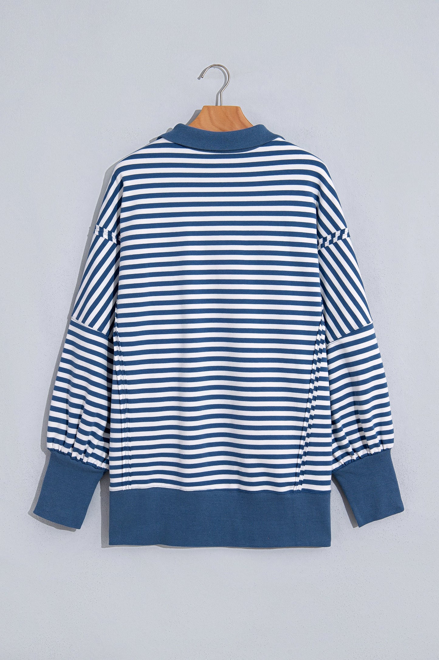 Stripe Colorblock Trim Raw Seam Split Hem Sweatshirt