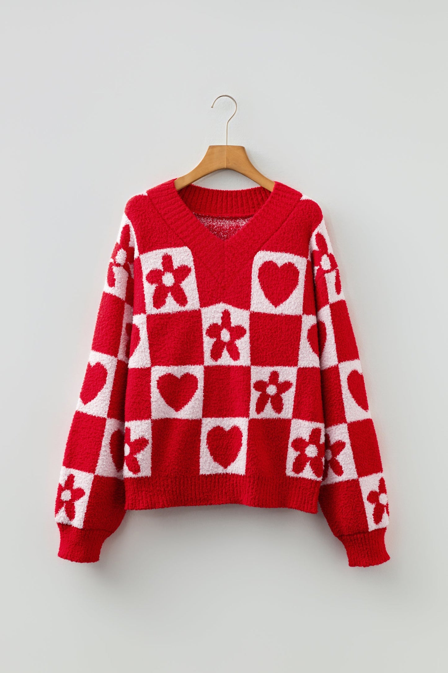Valentine Heart V-Neck Long Sleeve Sweater