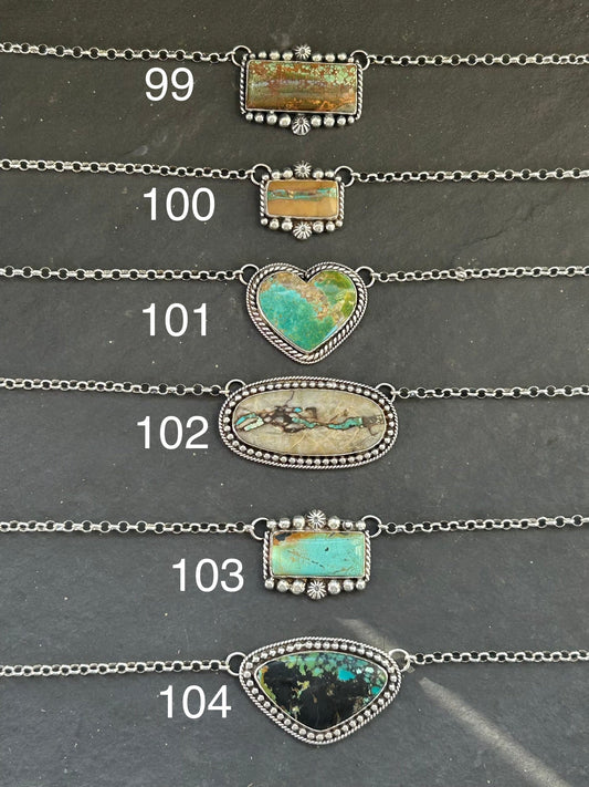 103 - Sterling Silver Blackjack Turquoise Bar Necklace by Jason Ogg