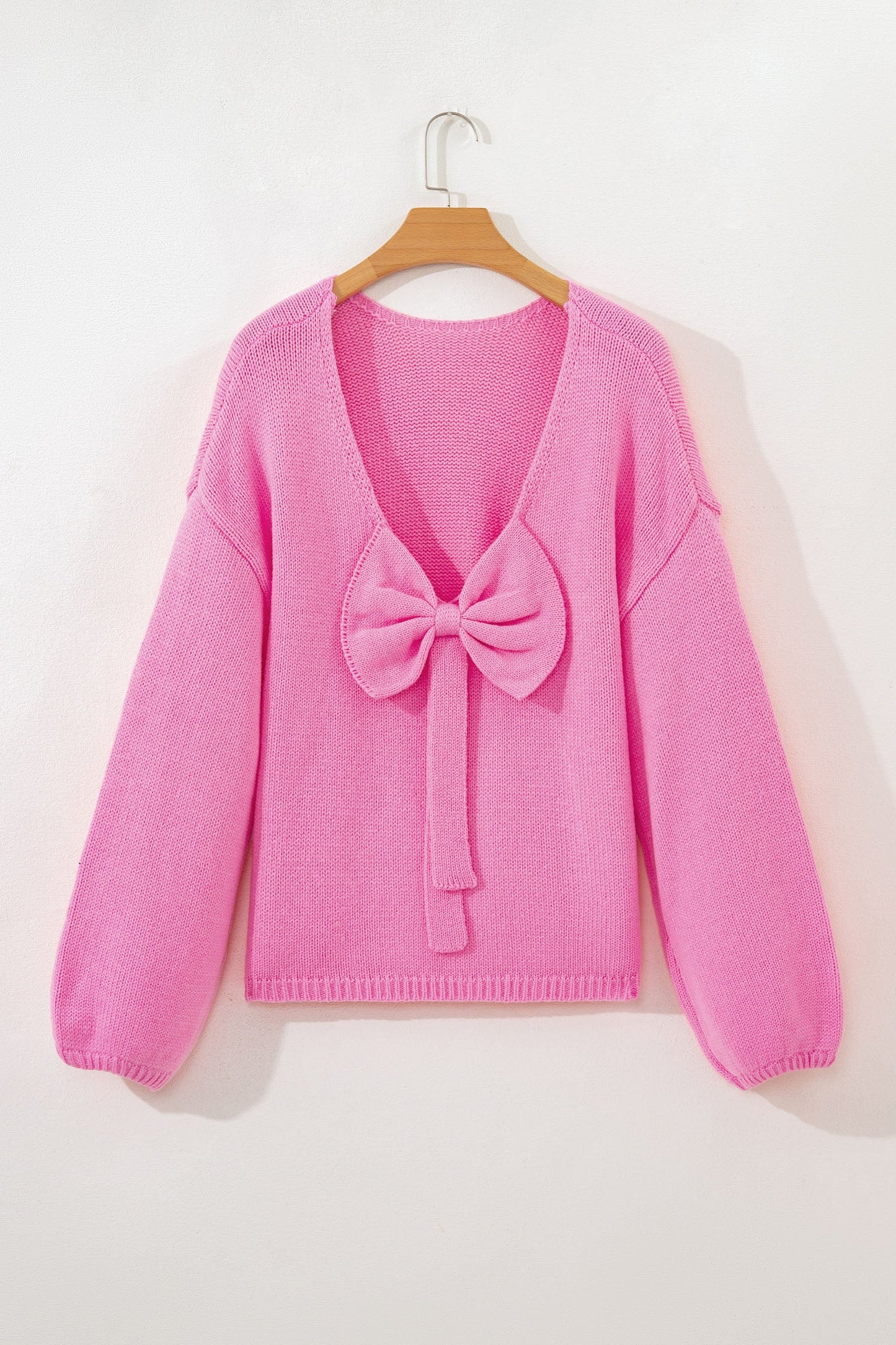 Bow Tie Backless Bubble Sleeve Sweater