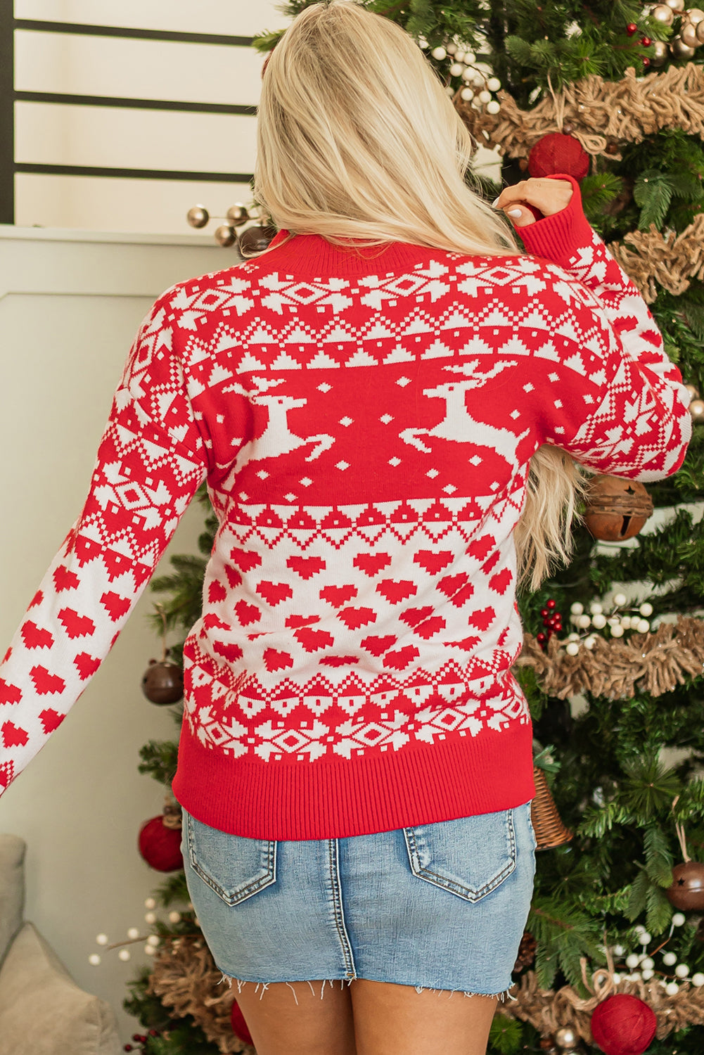 Christmas Reindeer and Heart High Neck Sweater